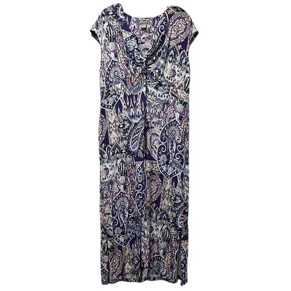 Chico’s XLP Purple Blue Paisley Floral Maxi Cap Sleeve Dress 3P P2 - Picture 1 of 6